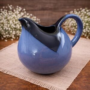 Blue Ceramic Pitcher Creamer Rustic Farmhouse Boho Cottage Pottery Decor